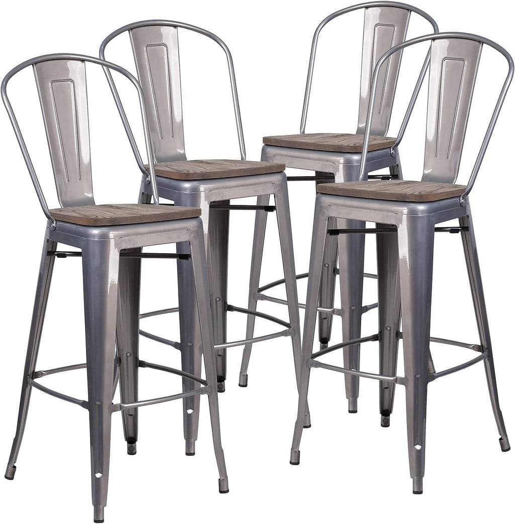 Commercial Grade 30" High Black Metal Indoor-Outdoor Barstool with Removable Back