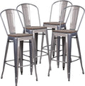 Commercial Grade 30" High Black Metal Indoor-Outdoor Barstool with Removable Back