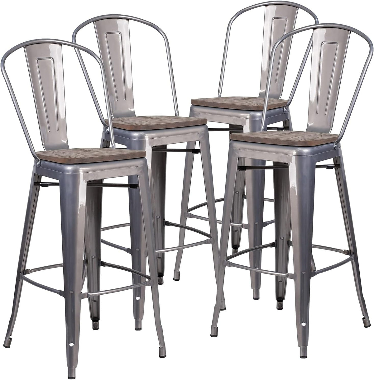 Commercial Grade 30" High Black Metal Indoor-Outdoor Barstool with Removable Back