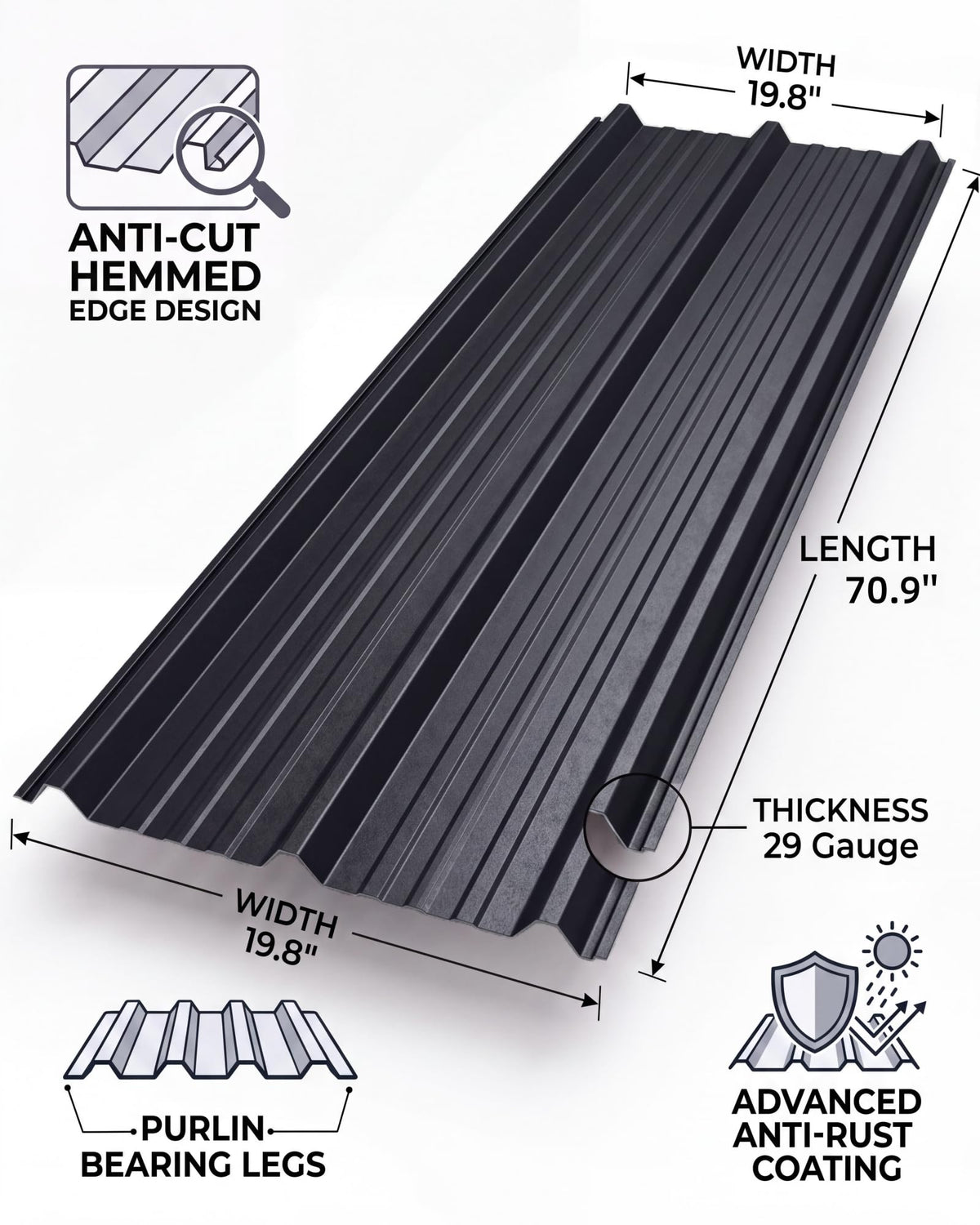 Ribbed Metal Roofing Panels, 195 Ft²