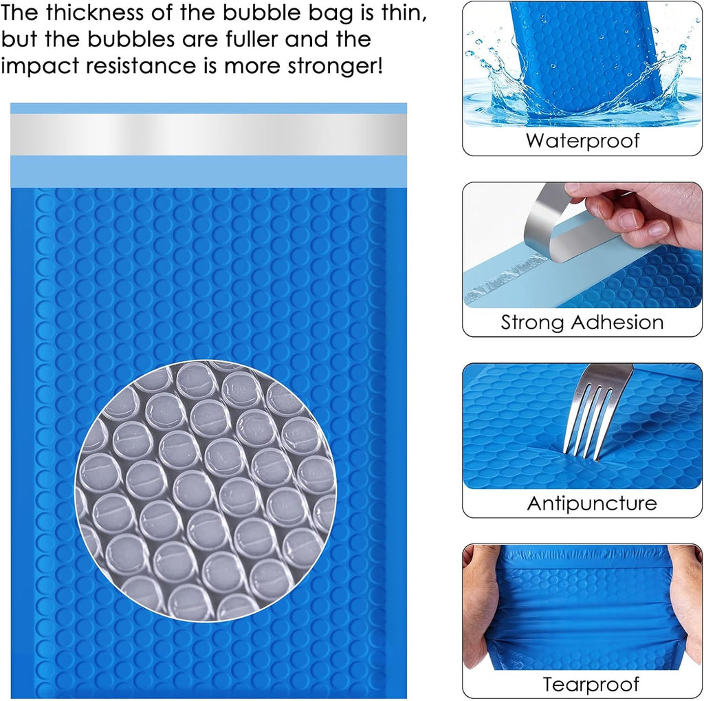 Bubble Mailers 4x8" 100 Pack Blue Padded Envelopes Waterproof Usable Size 4x7 Self-Seal Padded Mailing Envelopes