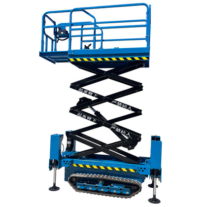 Tracked Scissor Lift 20 FT Aerial Work Platform with Hydraulic Outriggers & Stabilizers, Rough Terrain Self-Propelled