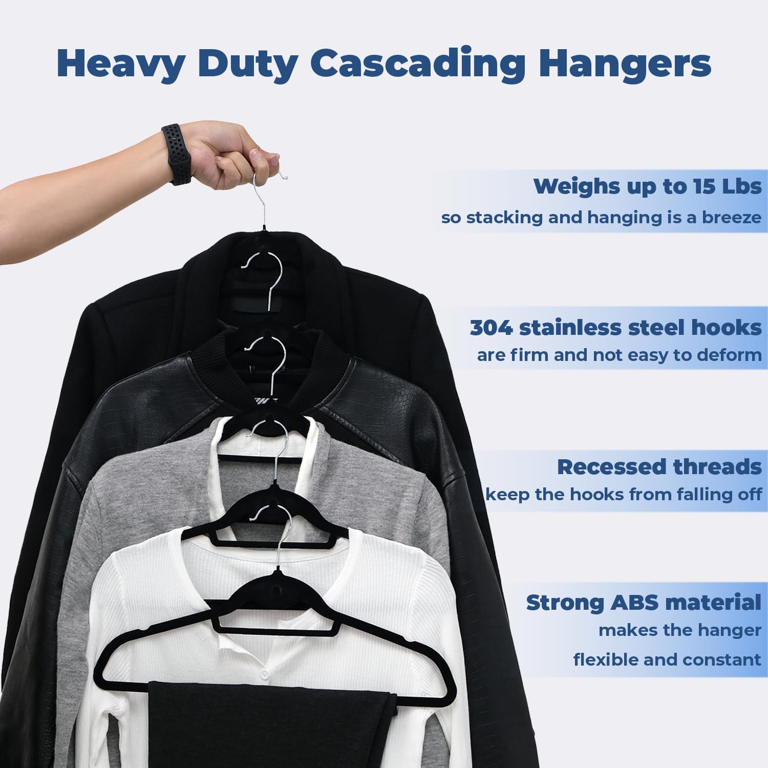 Black Velvet Hangers, Stackable Hanger with Non Slip Felt Fabric | Ultra Thin and Space Saving with 360° Swivel Hook