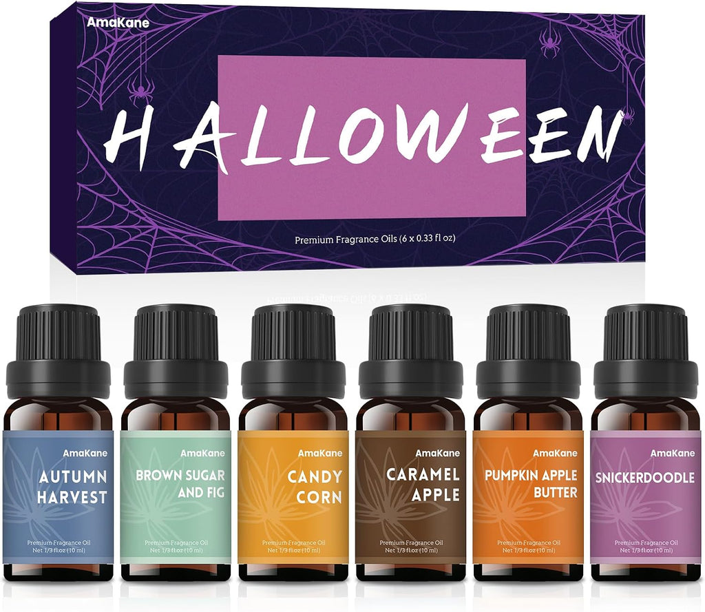 Halloween Fragrance Oil Set, 6x10ml Fall Essential Oils for Diffuser, Candle Soap Making Scents- Brown Sugar and Fig