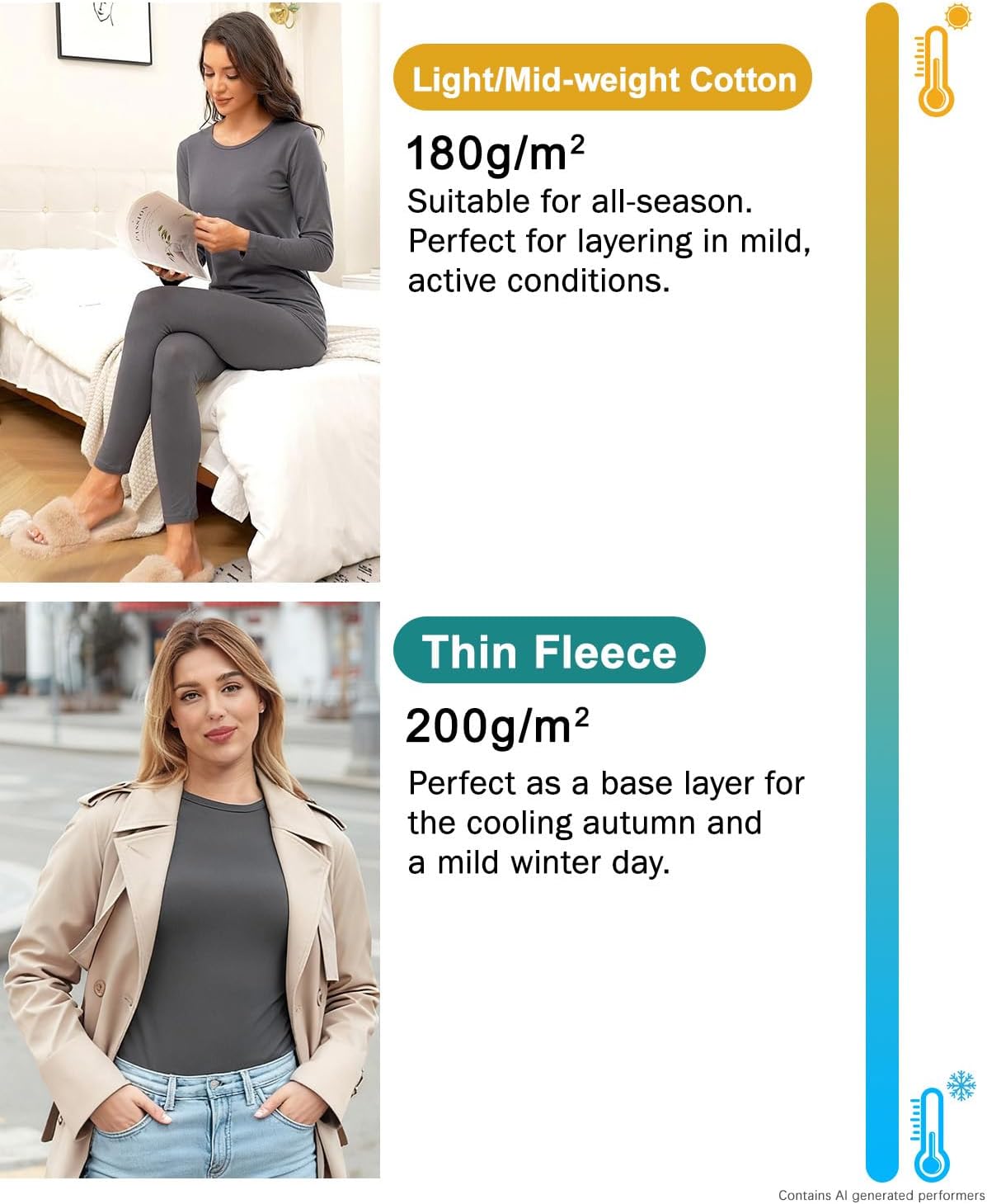 Women's Cotton Thermal Underwear Set Long Johns Base Layer Set | Soft, Lightweight, Warm, Women's Top and Bottom