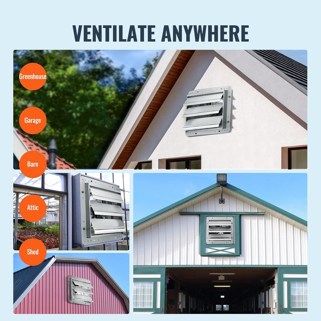 VEVOR 10'' Exhaust Fan, Wall Mounted Attic Fan with Variable Speed, 820 CFM, Automatic Shutter, Ventilation and Cooling, Silver, Fan Only