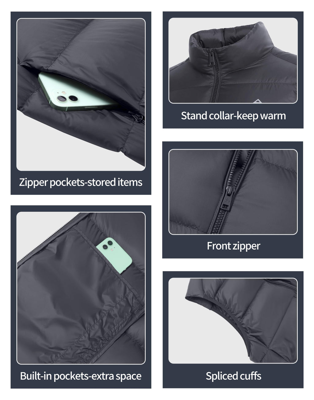 Men's Lightweight Down Vest Fill Power 700 Packable Puffer Vest Sleeveless Warm Puffy Outerwear