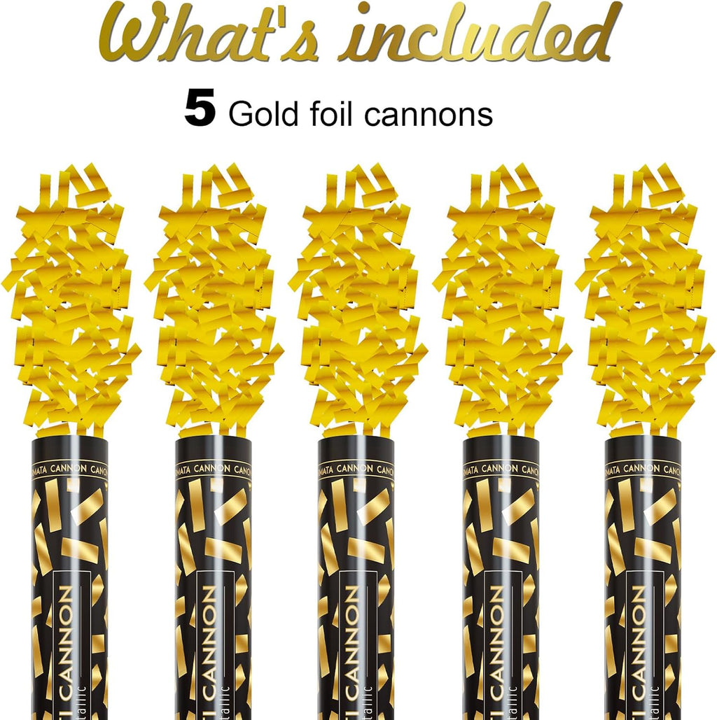 Confetti Cannons Confetti Poppers 5 Pack,15 Inch Gold Party Poppers Confetti Shooters, WORKKEEP Yello Confetti Pop