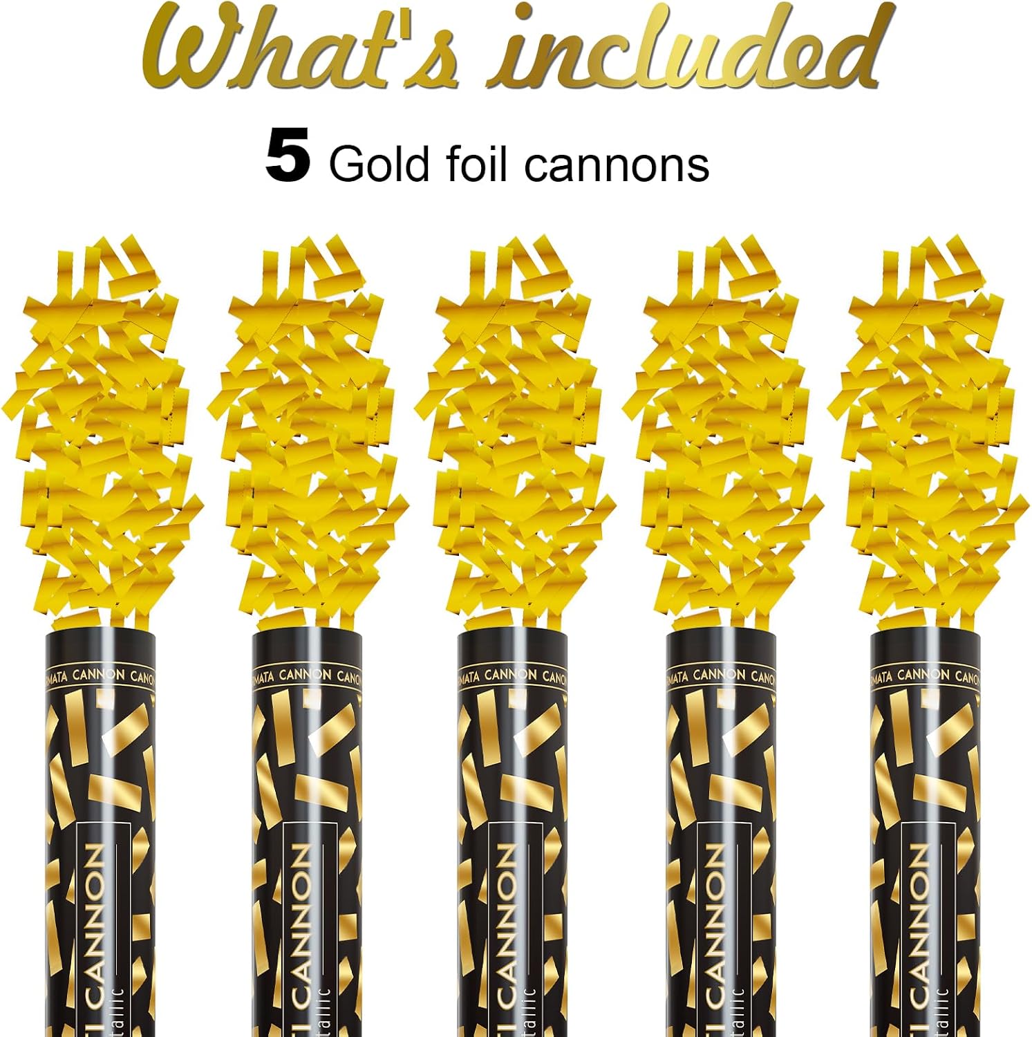 Confetti Cannons Confetti Poppers 5 Pack,15 Inch Gold Party Poppers Confetti Shooters, WORKKEEP Yello Confetti Pop
