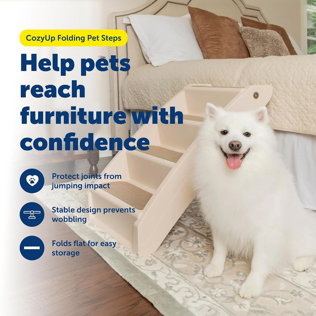 CozyUp Folding Dog Stairs - Pet Stairs for Indoor/Outdoor at Home or Travel - Dog Steps for High Beds, Sofa with