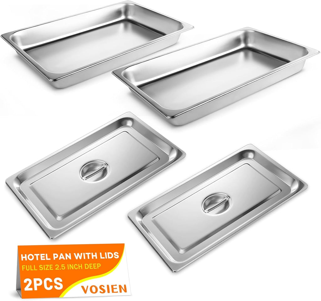 Hotel Pans with Lids 2 Pack 1/1 Size 2.5" Deep
