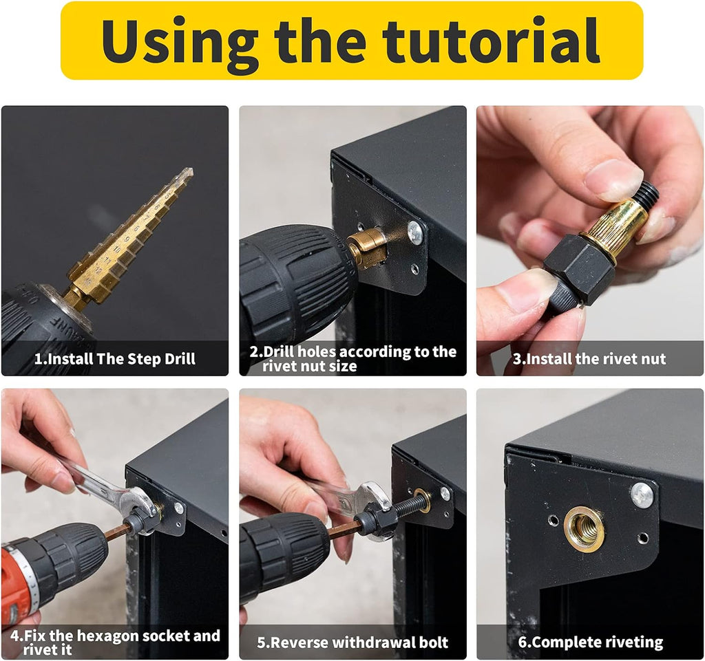 Rivet Nut Tool,Hand Nuts Riveter,Rivnut Tool with Metric and SAE,Rivet Nut Tool Rivet Nut Kit with a Step Drill Bit & 100 Rivet Nuts Assortment Kit