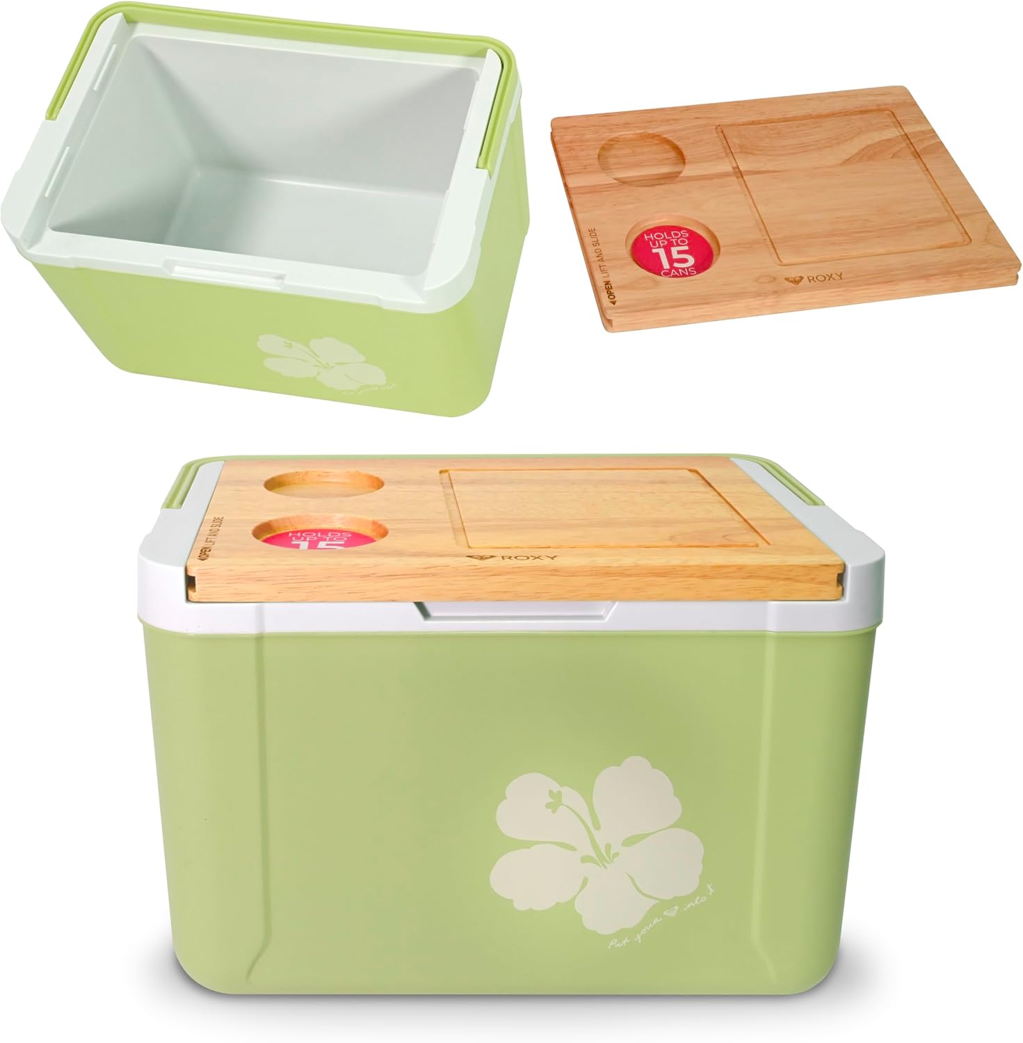 15 Quart Cooler with Sliding Wooden Lid and Cutting Board, Portable Insulated Hard Cooler for Beach, Picnic, Travel