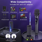 Wireless Microphone,Professional Dual Handheld Cordless Dynamic Mic System with Rechargeable Receiver,Plug &