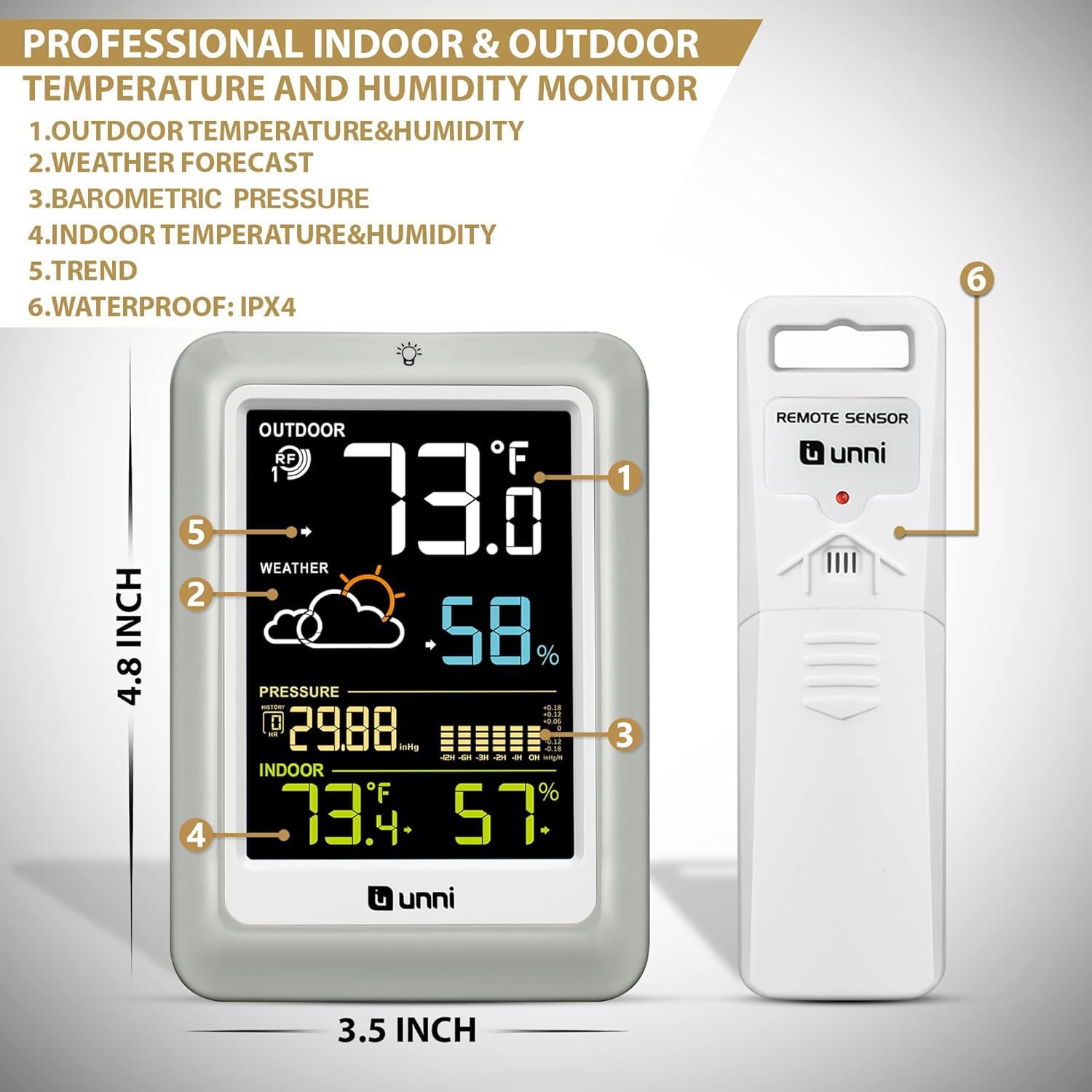 Indoor Outdoor Thermometer Wireless Weather Station 330ft Sensor, Multi | 330ft Range Sensor and Adjustable
