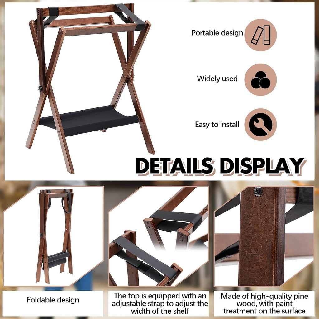 1 Pack Pine Wood Folding Saddle Rack Storage Tray, Vintage Brown