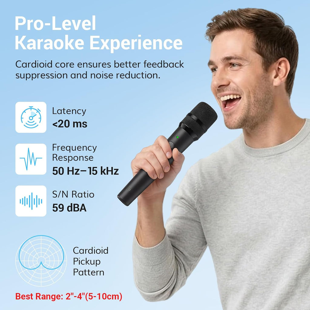 2.4G Dual Wireless Microphones, Rechargeable Handheld Mic TW-220 | Cordless Microphones System with Receiver, Karaoke
