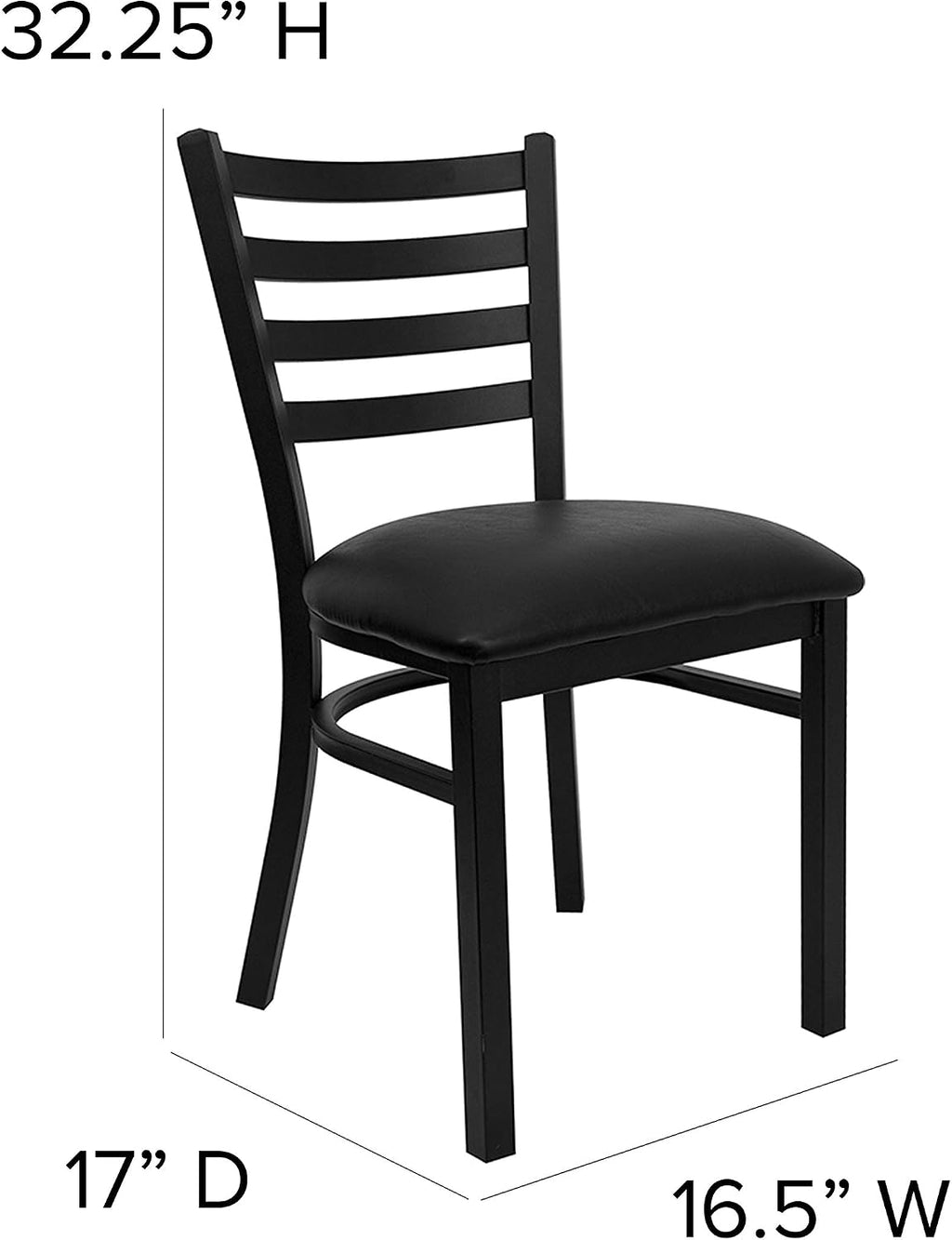 4 Pk. HERCULES Series Black Ladder Back Metal Restaurant Chair - Black Vinyl Seat