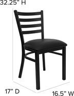 4 Pk. HERCULES Series Black Ladder Back Metal Restaurant Chair - Black Vinyl Seat