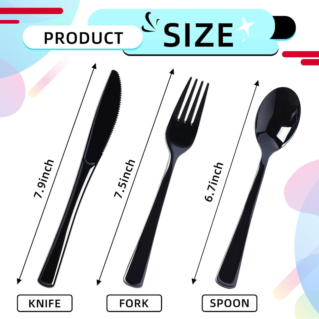 100 Count Black Plastic Silverware Set, Heavy Duty Disposable Cutlery