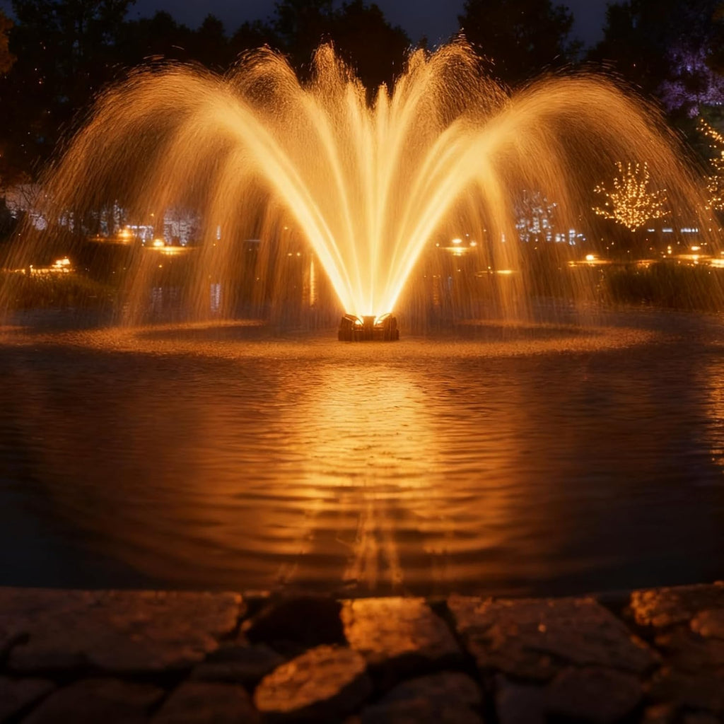 Pond Fountain Aerator with Lights, 1 HP with Dynamic RGB Lighting, Adjustable Modes, Digital Timer