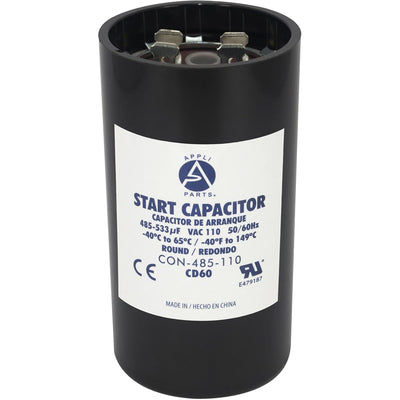 Appli Parts CON-88-110 Motor Start Capacitor 80-106 MFD uF, 110-125 VAC. Universal for Electric Motor Applications, 1.44 in Wide, 2.75 in Height