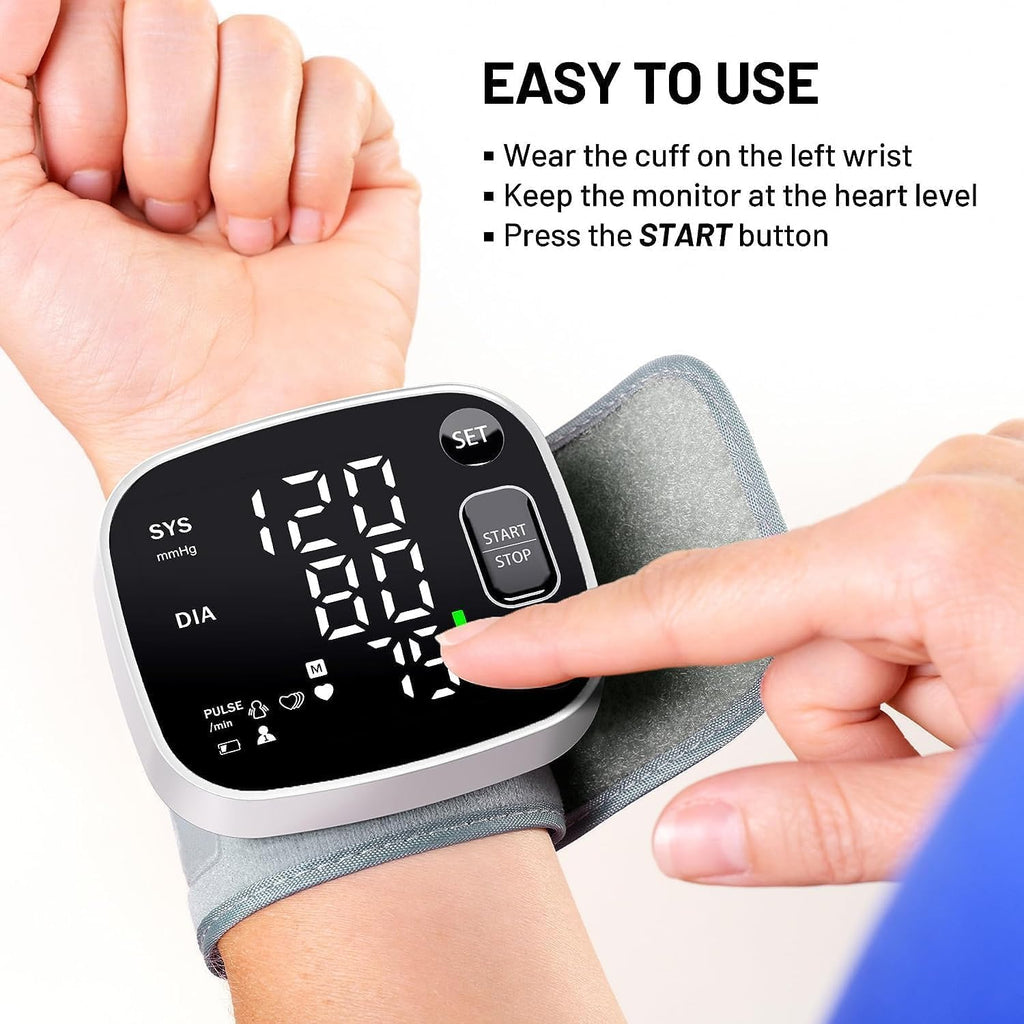 Blood Pressure Monitors for Home Use Rechargeable Wrist Digital BP Machine Cuff with LED Backlit Display, Voice