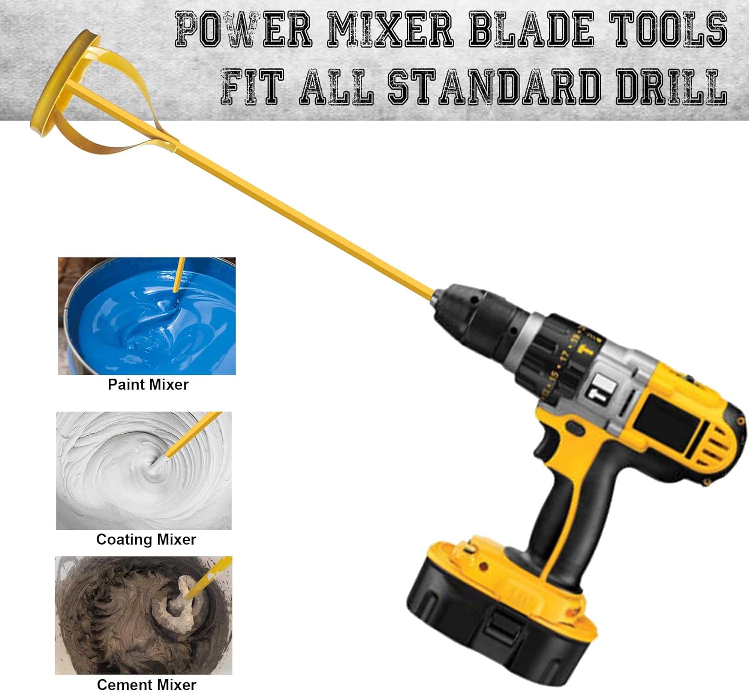 Paint and Mud Mixer, Paint Stirrer for Drill in 1 to 5 Gallon Bucket, Suitable for all Standard Drill Bits, Hex Head