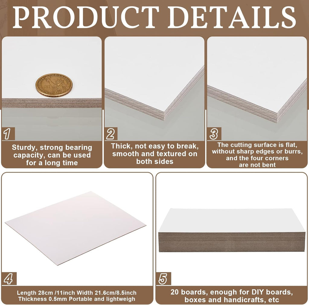 20pcs Bookboard, Chipboard for Book Binding, 11 x 8.5''22pt, White