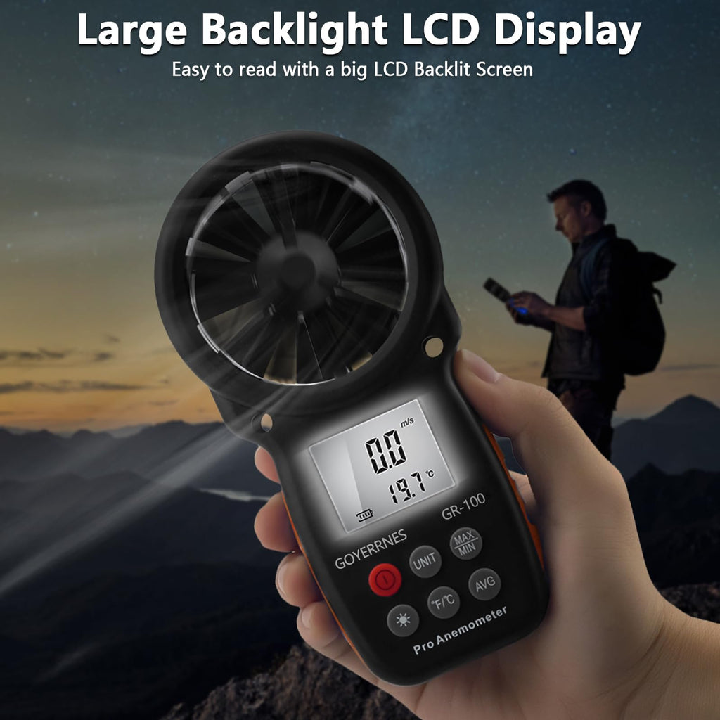 GOYERRNES Handheld Anemometer with Tripod, Digital Wind Speed CFM Meter