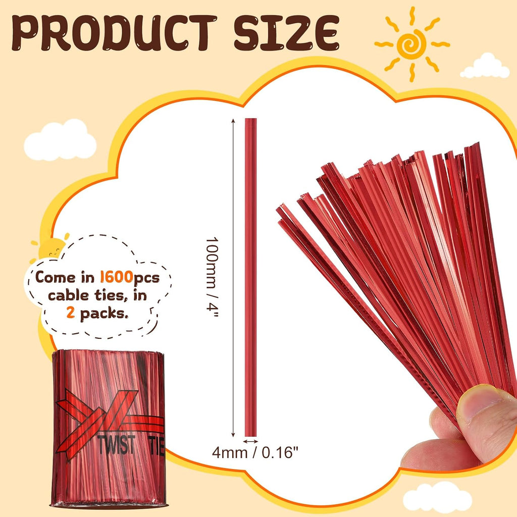 1600Pcs Bag Twist Ties 4" Reusable Metallic Wire Cable Ties