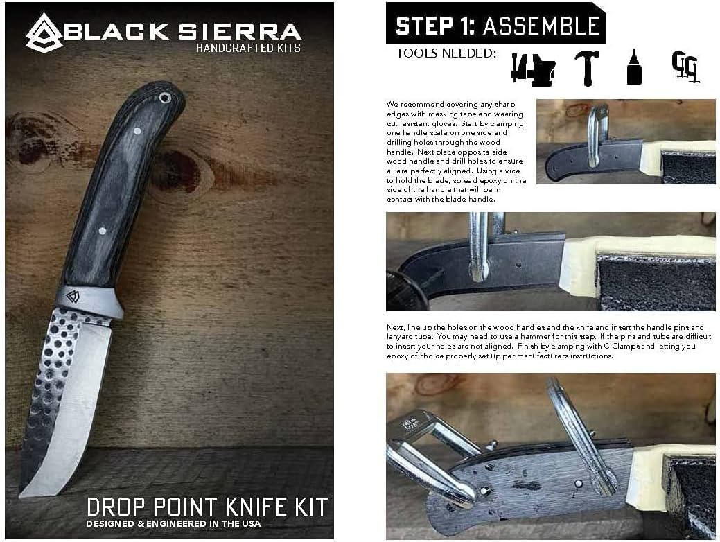 Black Sierra Skinner DIY Knife Making Kit – Stainless Steel Hammered Finish Fixed Blade for Hunting, Fishing &