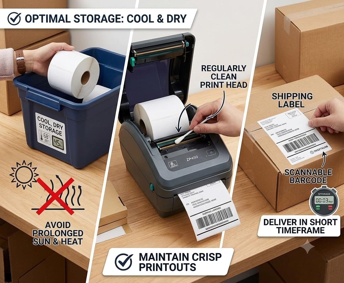 Direct Thermal Shipping Labels Roll, Perforated Strong Adhesive Blank Labels (4x6, 1000, Count, 4)