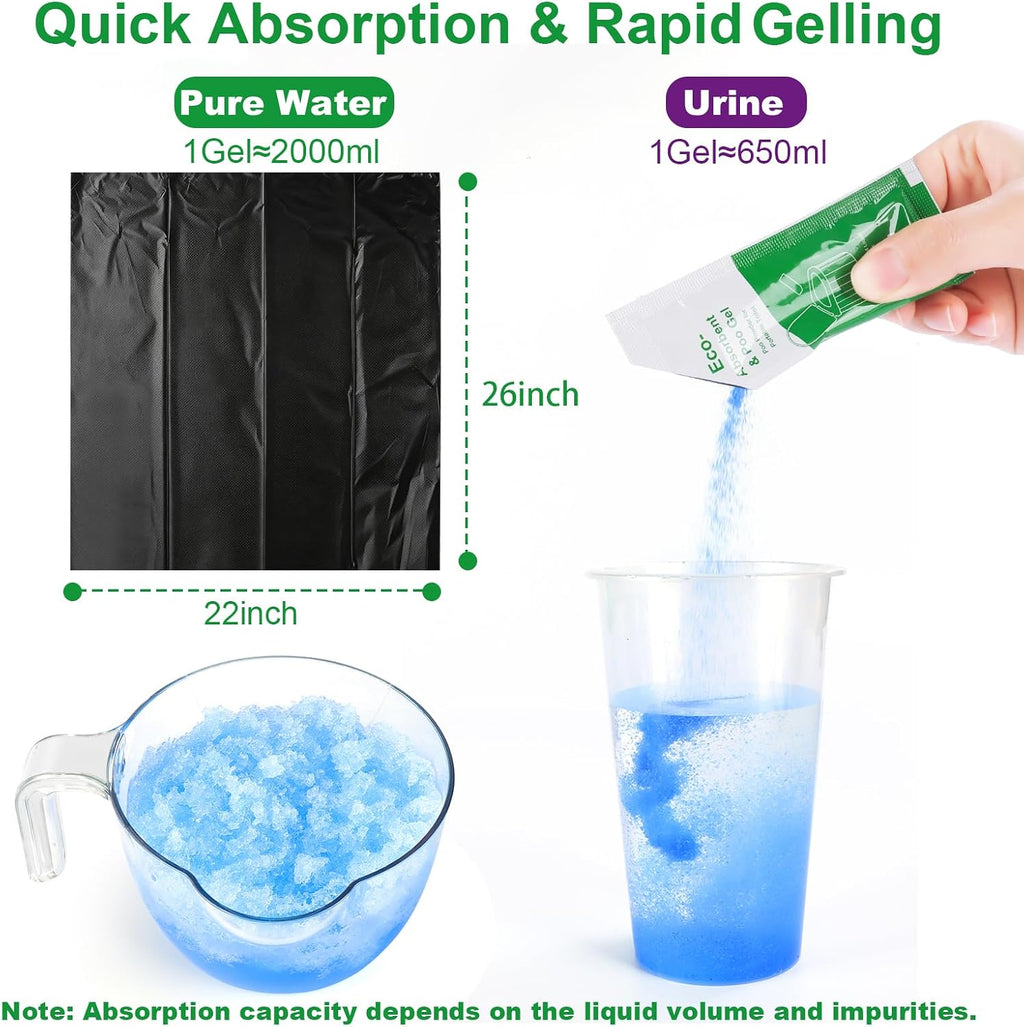 25 Poo Gel and 25 Portable Toilet Bags Set, 8 Gal Biodegradable Waste Bags | Lemon Scent Portable Camping Toilet Bag