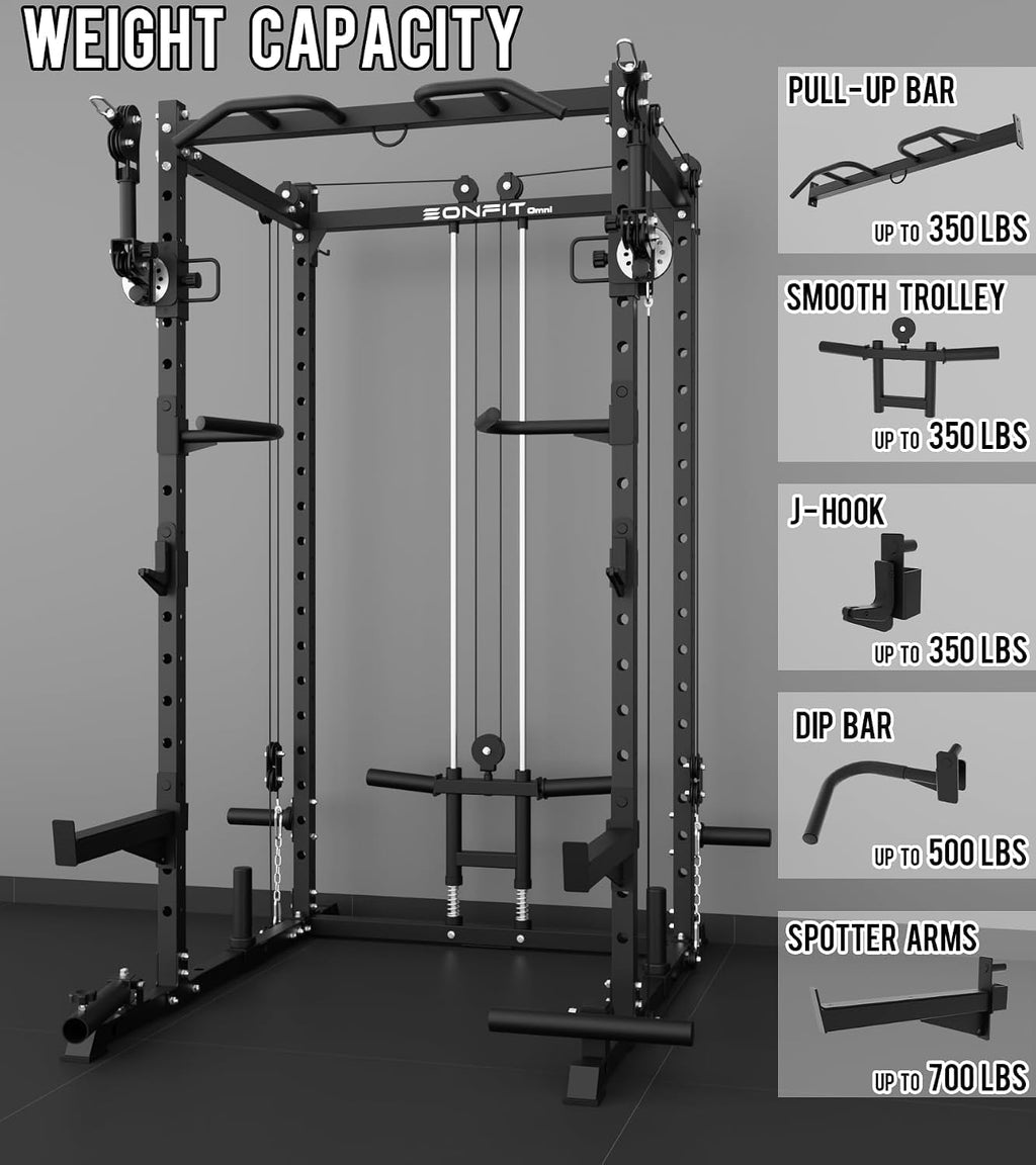 Eonfit E2 Power Rack, Squat Rack with Cable Crossover for Home Gym | Power cage with Pivot Arms Functional Trainer