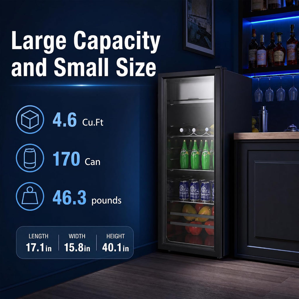 170 Can Beverage Refrigerator, Wine Cooler with 7 Adjustable Thermostat