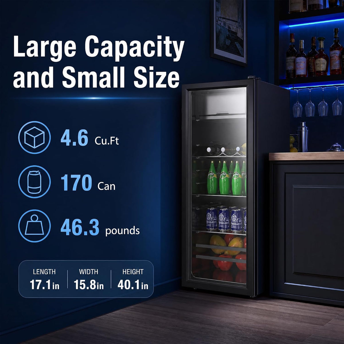 170 Can Beverage Refrigerator, Wine Cooler with 7 Adjustable Thermostat