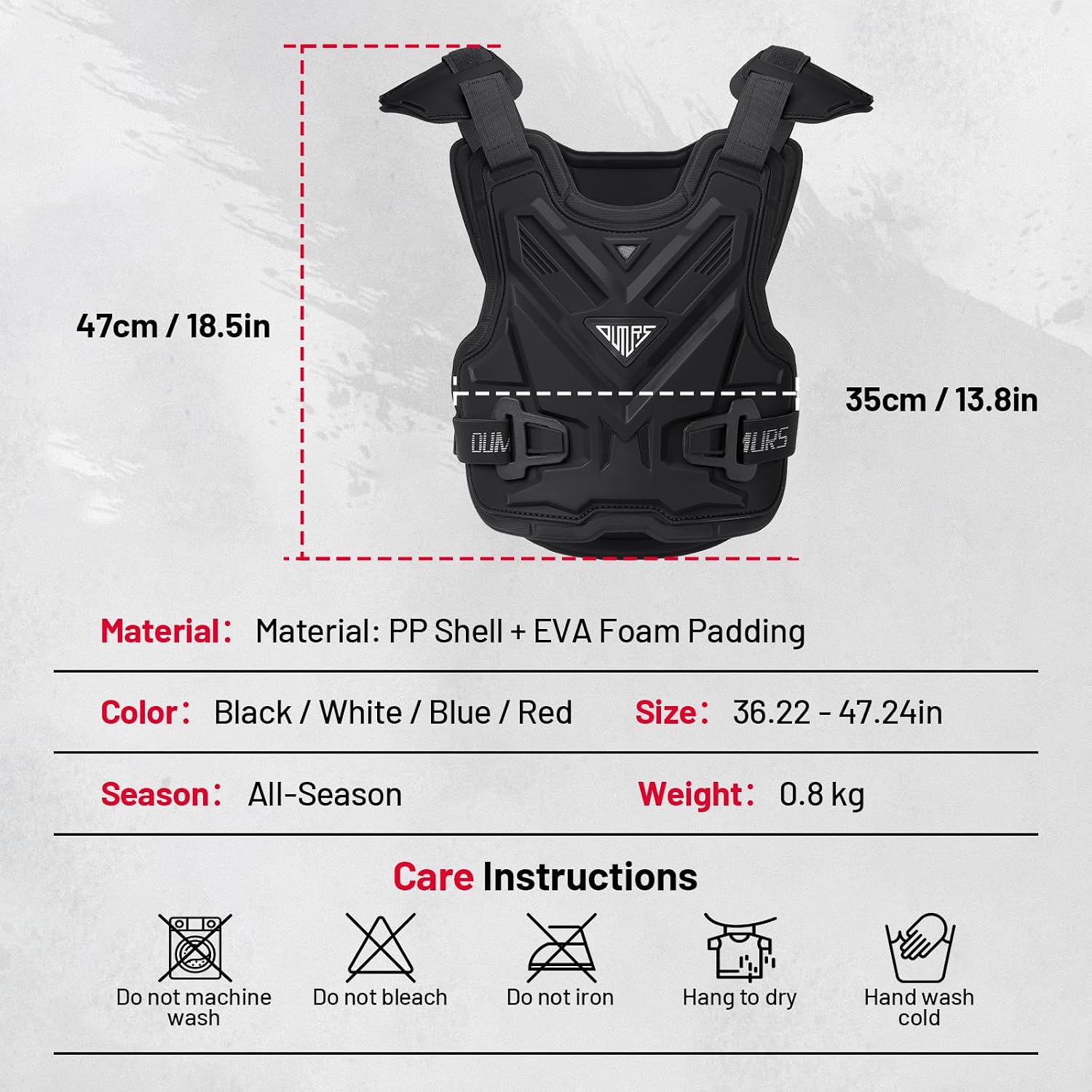 Adult Off-Road Motorcycle Chest Protector, Lightweight Design with Reinforced PP Armor Plates, Breathable Motocross