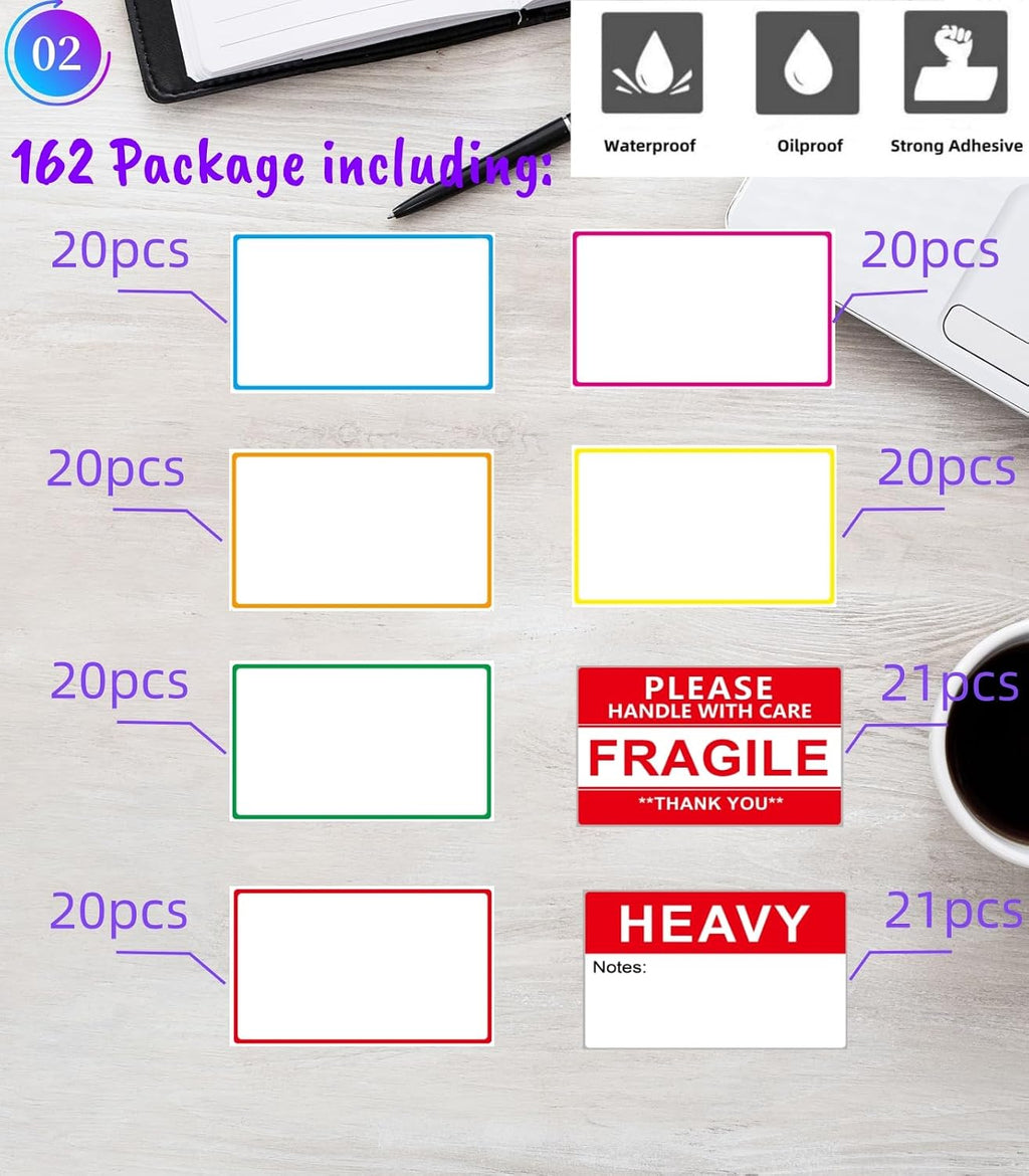 5" x 3" Large Moving Labels for Home Packing Box 6 Color Coded Border Label 162pcs with Writable Notes Areas, Fragile