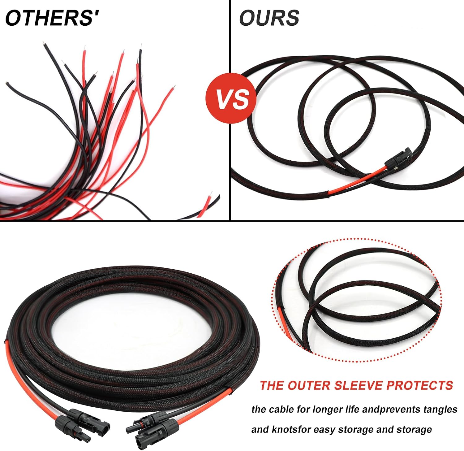 Twin Wire 100FT Solar Extension Cable - 10AWG(6mm²) Solar Panel Connector, with 6 Pairs-IP67-Male/Female Solar