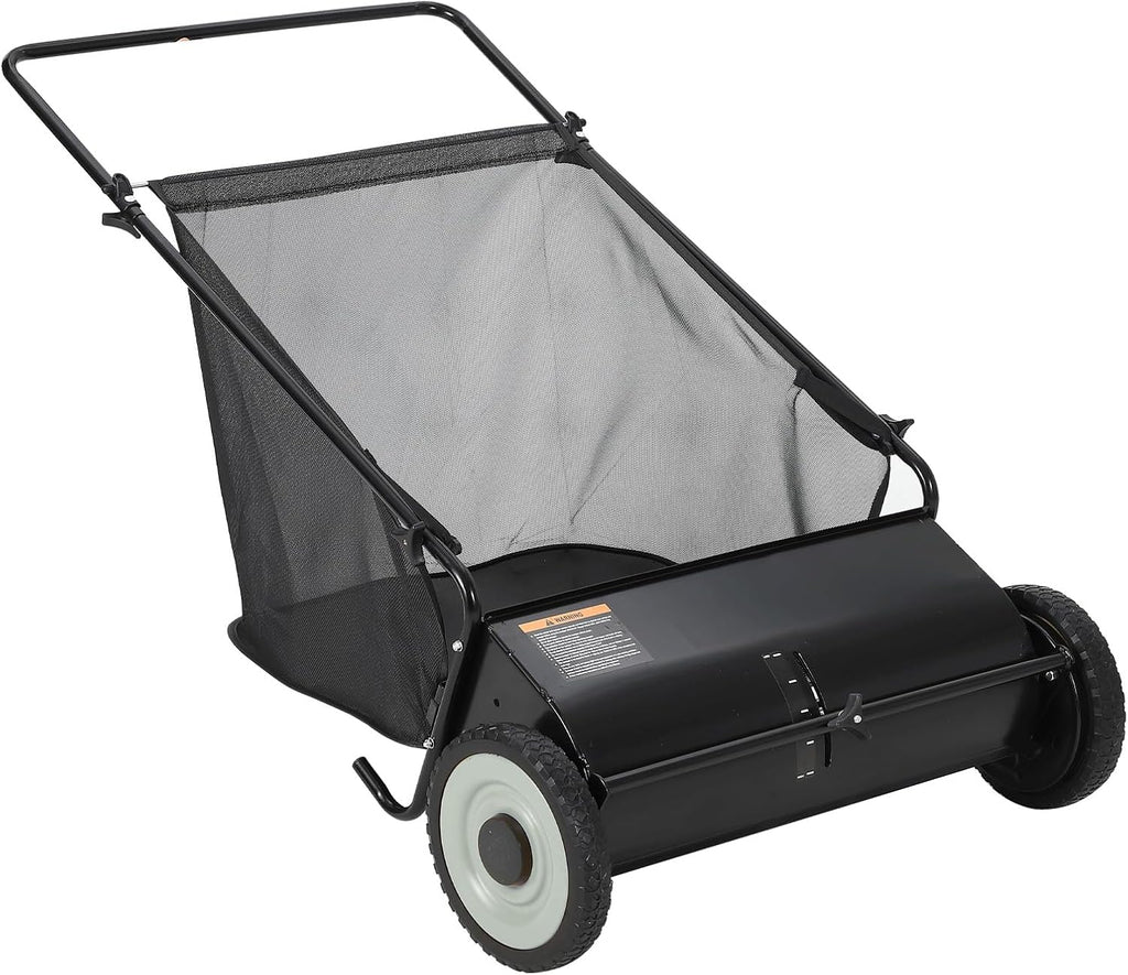 26 Inch Push Lawn Sweeper with 4 Spinning Brushes, 7 Cu.ft Large Capacity Leaf Collector, Adjustable Height Grass