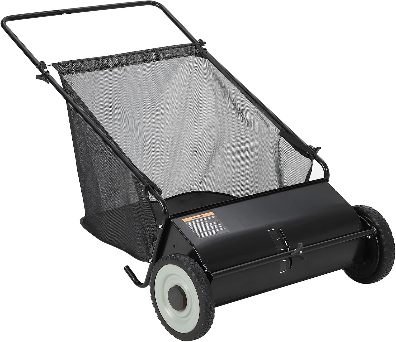 26 Inch Push Lawn Sweeper with 4 Spinning Brushes, 7 Cu.ft Large Capacity Leaf Collector, Adjustable Height Grass