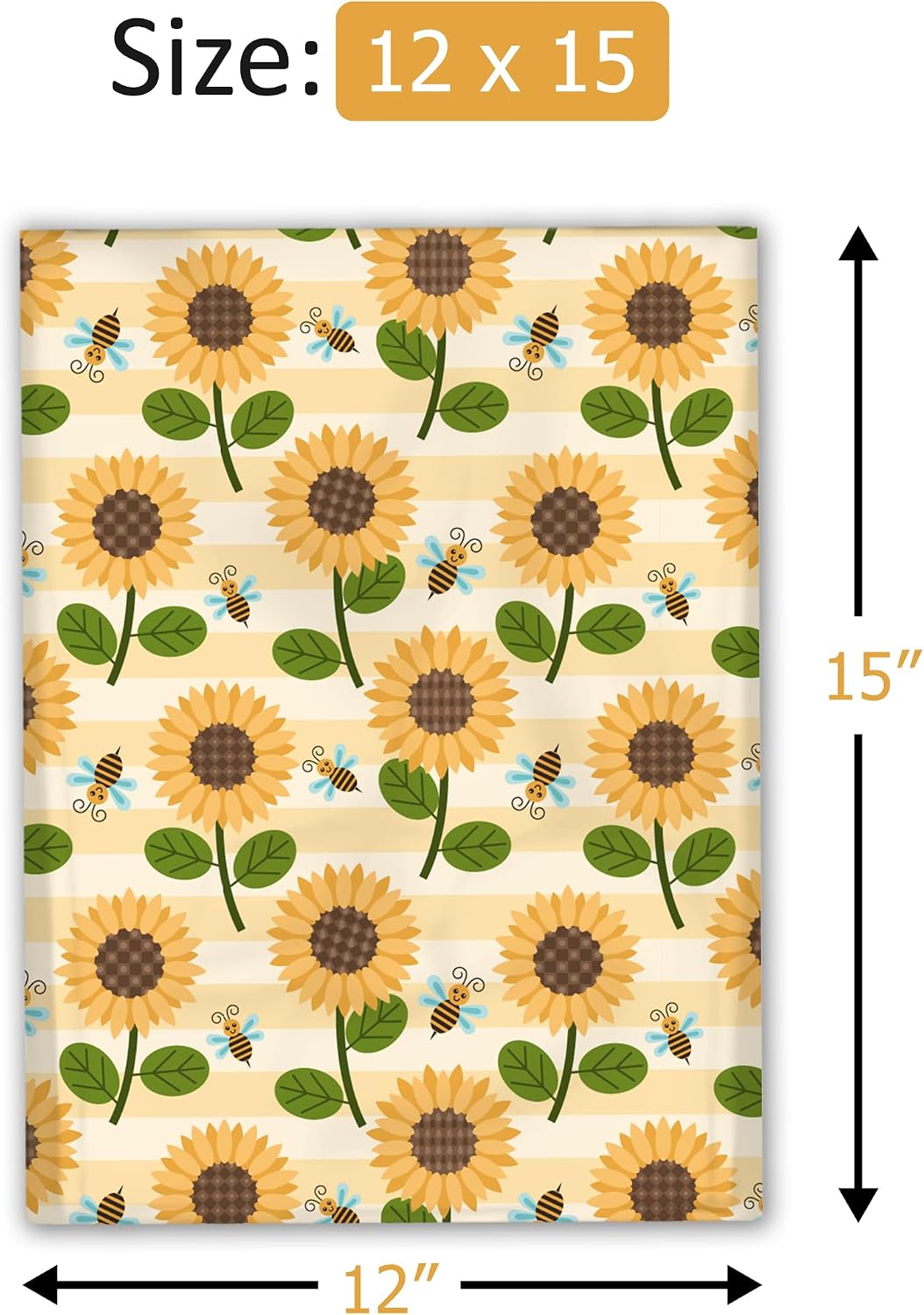 Sunflowers & Bees Designer Poly Mailers - 50 Packs 12"x15" - Ideal Waterproof Self-Sealing Polymailers