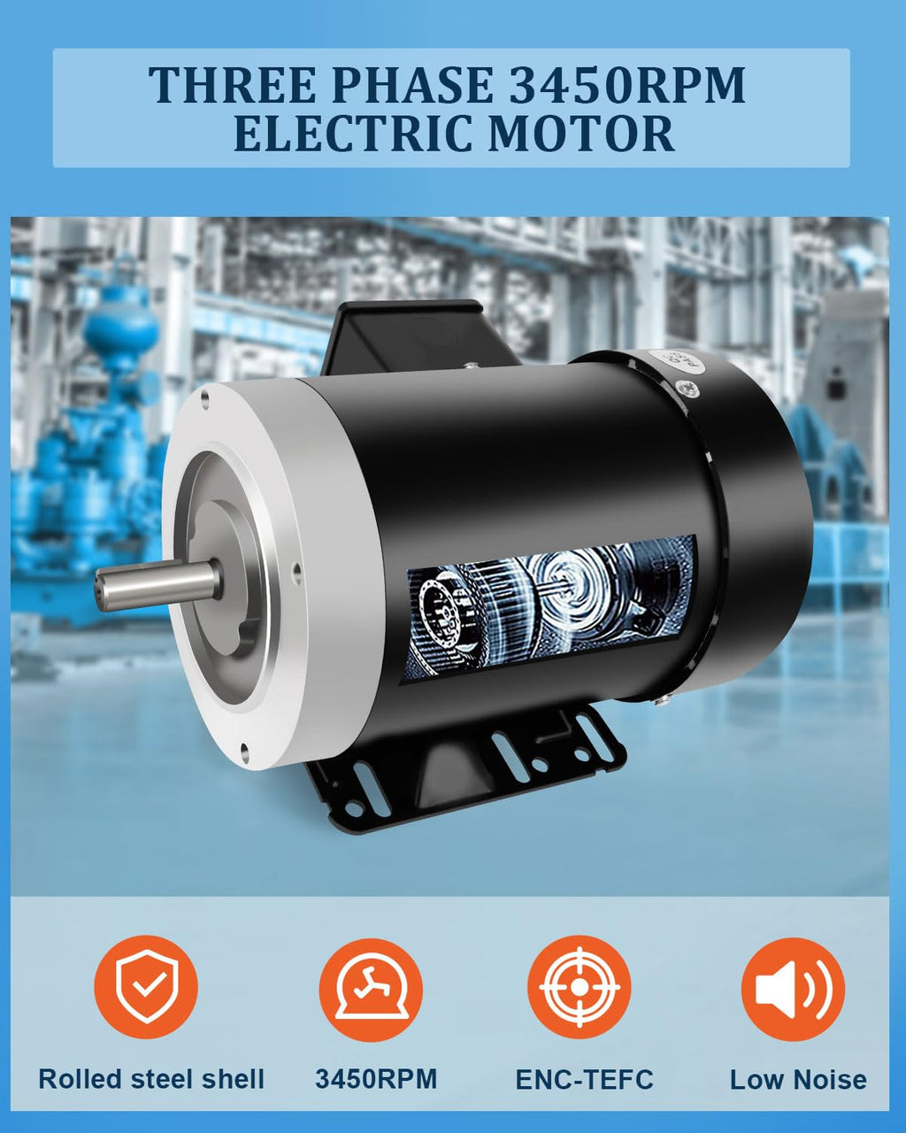 1.5HP General Electric Motor,Three Phase 3450RPM,230/460V TEFC