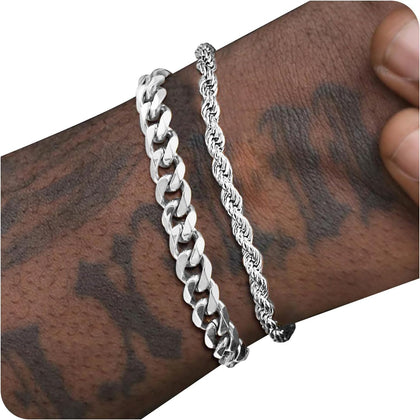Fathers Day Bracelets for Men Jewelry as 2 PCS Silver/Gold Bracelet for Men Chain, 7-10In Stainless Steel Bracelets