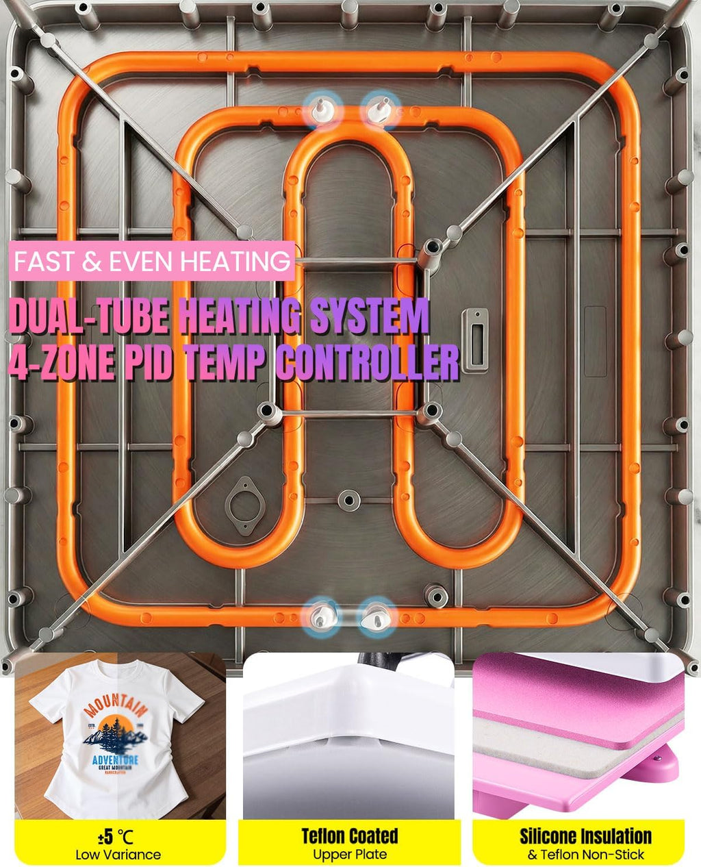 15x15 Slide-Out Heat Press 8-in-1 Combo w/ 30oz Tumbler, Hat, Plate Presses | Dual-Tube Fast Heating & 4-Zone PID