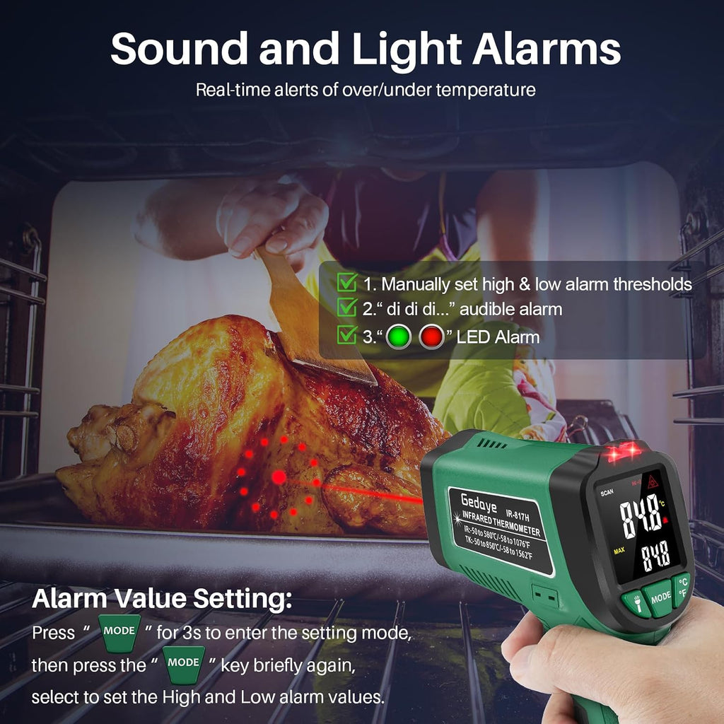 Infrared Thermometer for Cooking, Gedaye Surface Laser Temperature Gun with Laser Pointer 13:1, Metal Probe