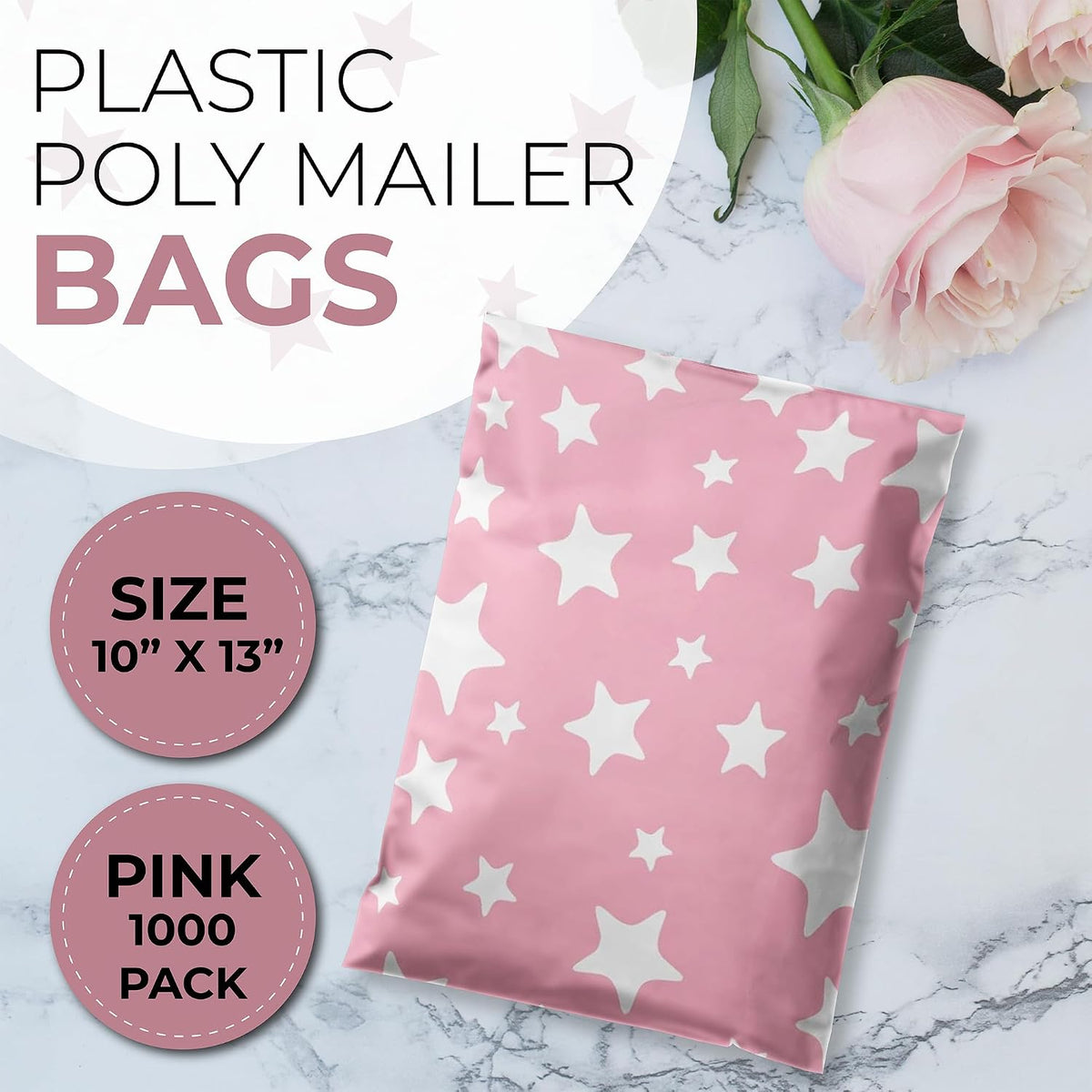 100 Count 10x13 Permanent Self Seal Light Pink & Stars Poly Mailers, 2 Mil