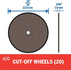 Dremel 420 Cut-Off Wheel, 15/16" (23.8 mm) Diameter, 0.40” (1.0 mm) disc Thickness, Cutting Rotary Tool Accessory (20 Pieces)