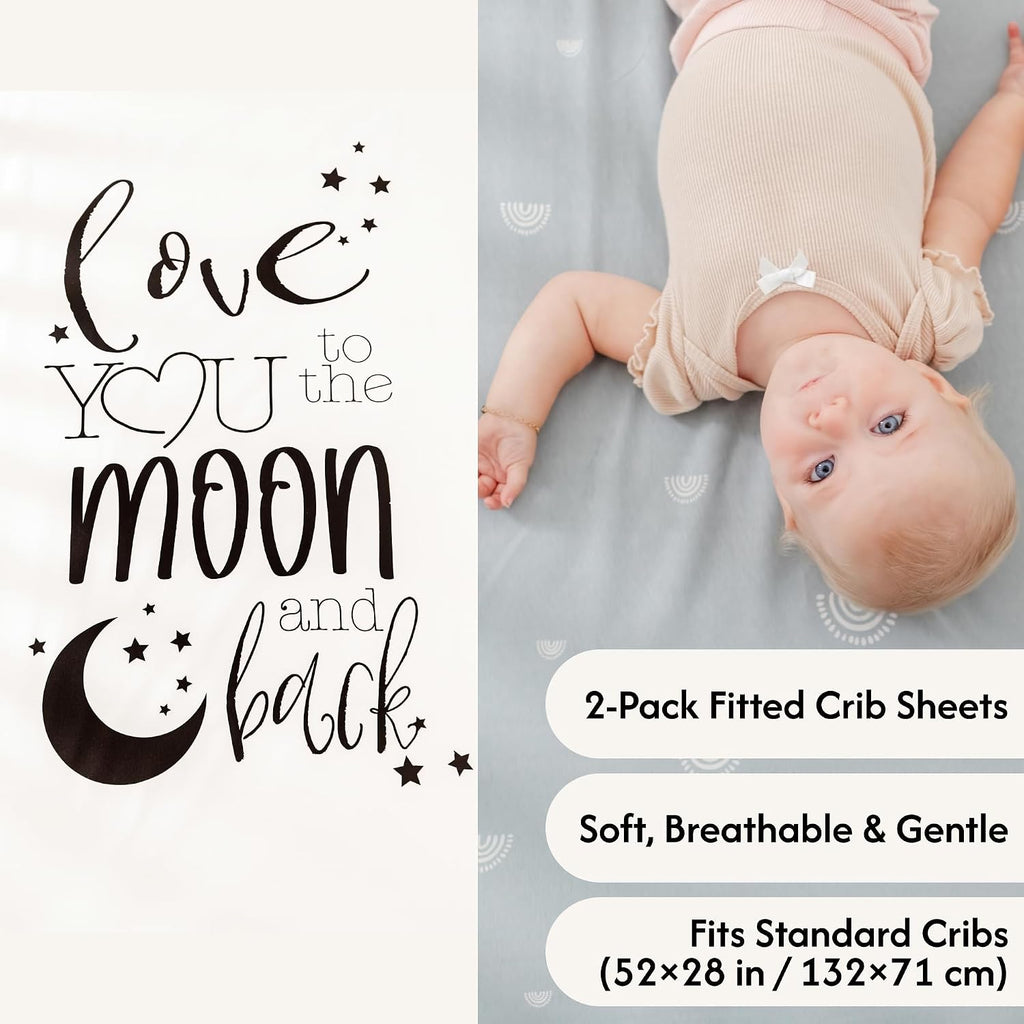 Crib Sheets Fitted 2 Pack 52x28 - Baby Crib Sheets, Toddler Bed Sheets, Cotton Sheets, Neutral Design, Woodland
